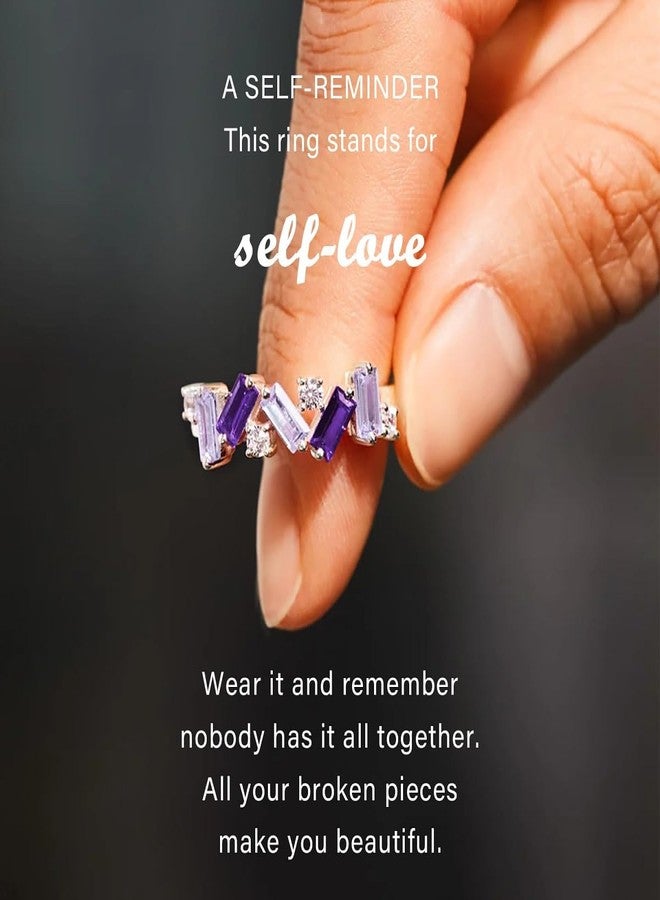 LUDKCCIR Pink Self Love Ring for Women, Nobody Has It All Together S925 Plated with 18 K Irregular Band Ring CZ Cubic Zirconia Inspirational Jewelry Gift, All Your Broken Pieces Make You Beautiful(PP 10) - Image 4